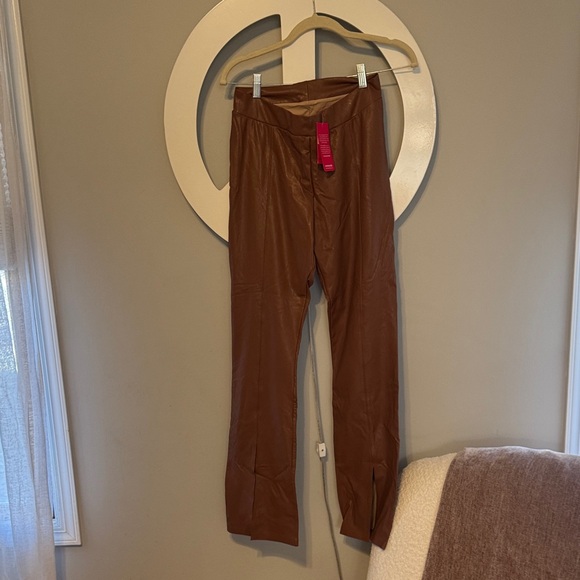 Commando Cocoa Faux Leather Flare Pants with Front Slits NWT - Picture 3 of 4